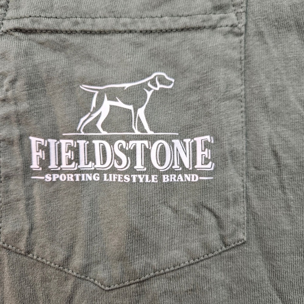 Fieldstone Pocket T-Shirt Mens L Green Excellent Wood Duck Camo Graphic Tee